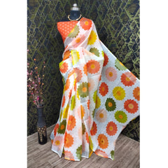 Mayawye Women's Cotton Linen Woven Design Saree With Unstitched Blouse 5.5Mtr (Orange)