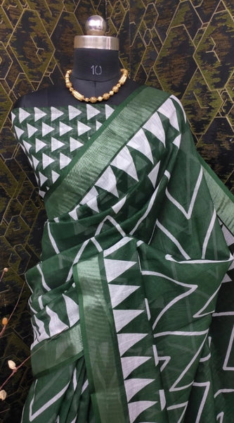 Mayawye Women's Cotton Linen Woven Design Saree With Unstitched Blouse 5.5Mtr (Green)