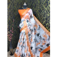 Mayawye Women's Cotton Linen Woven Design Saree With Unstitched Blouse 5.5Mtr (Orange)