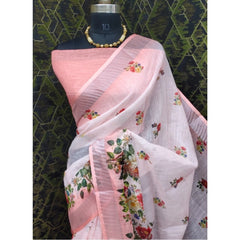 Mayawye Women's Cotton Linen Woven Design Saree With Unstitched Blouse 5.5Mtr (Peach)