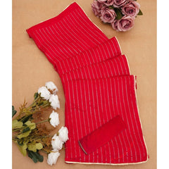 Mayawye Women's Vichitra Silk Striped Saree With Unstitched Blouse 5.5Mtr (Red)
