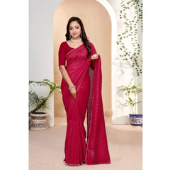 Mayawye Women's Vichitra Silk Striped Saree With Unstitched Blouse 5.5Mtr (Pink)