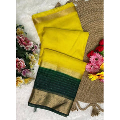 Mayawye Women's Khadi Cotton  Solid Saree With Unstitched Blouse 5.5Mtr (Yellow)