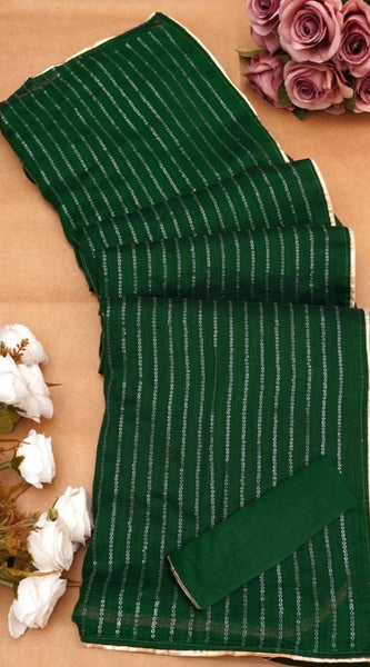 Mayawye Women's Vichitra Silk Striped Saree With Unstitched Blouse 5.5Mtr (Green)
