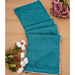Mayawye Women's Vichitra Silk Striped Saree With Unstitched Blouse 5.5Mtr (Sky Blue)