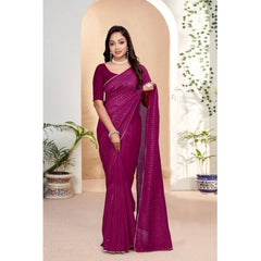 Mayawye Women's Vichitra Silk Striped Saree With Unstitched Blouse 5.5Mtr (Purple)