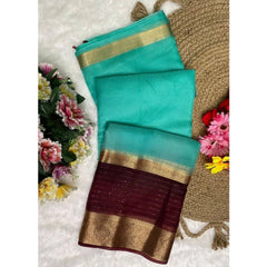 Mayawye Women's Khadi Cotton  Solid Saree With Unstitched Blouse 5.5Mtr (Sky Blue)