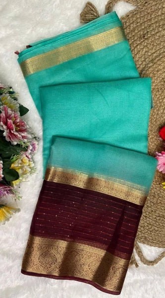 Mayawye Women's Khadi Cotton  Solid Saree With Unstitched Blouse 5.5Mtr (Sky Blue)