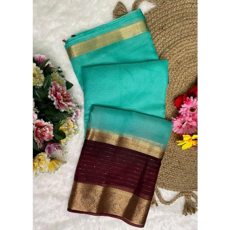 Mayawye Women's Khadi Cotton  Solid Saree With Unstitched Blouse 5.5Mtr (Sky Blue)