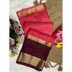 Mayawye Women's Khadi Cotton  Solid Saree With Unstitched Blouse 5.5Mtr (Pink)