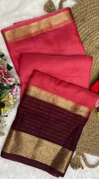 Mayawye Women's Khadi Cotton  Solid Saree With Unstitched Blouse 5.5Mtr (Pink)