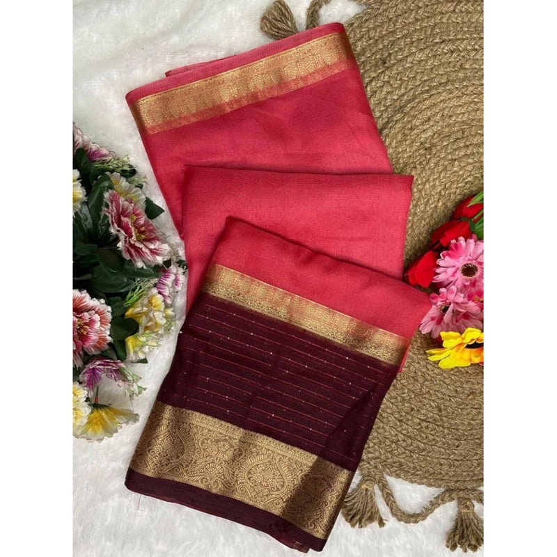Mayawye Women's Khadi Cotton  Solid Saree With Unstitched Blouse 5.5Mtr (Pink)