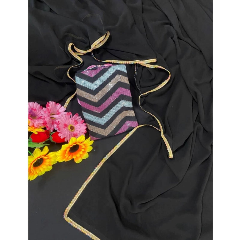 Mayawye Women's Fox Georgette  Solid Saree With Unstitched Blouse 5.5Mtr (Black)