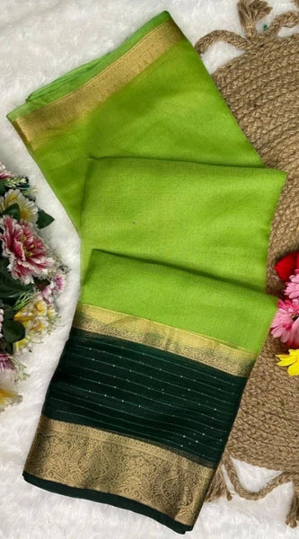 Mayawye Women's Khadi Cotton  Solid Saree With Unstitched Blouse 5.5Mtr (Green)