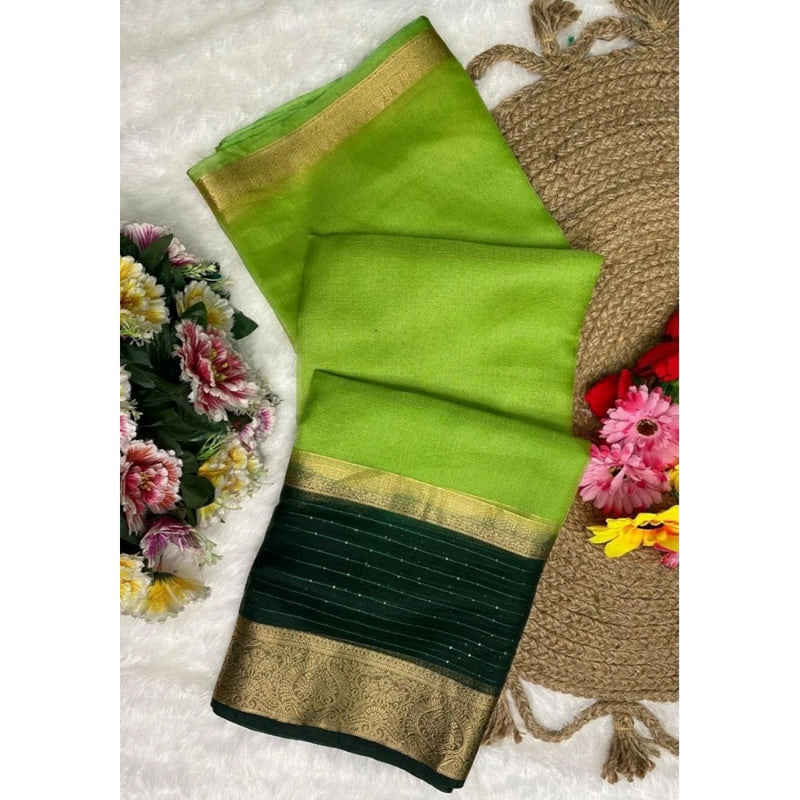 Mayawye Women's Khadi Cotton  Solid Saree With Unstitched Blouse 5.5Mtr (Green)