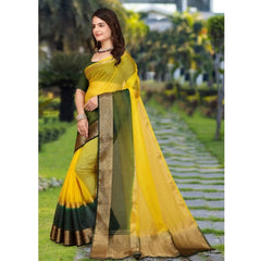 Mayawye Women's Khadi Cotton  Solid Saree With Unstitched Blouse 5.5Mtr (Yellow)
