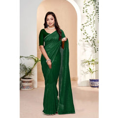 Mayawye Women's Vichitra Silk Striped Saree With Unstitched Blouse 5.5Mtr (Green)