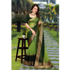 Mayawye Women's Khadi Cotton  Solid Saree With Unstitched Blouse 5.5Mtr (Green)
