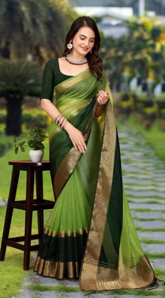 Mayawye Women's Khadi Cotton  Solid Saree With Unstitched Blouse 5.5Mtr (Green)