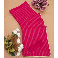 Mayawye Women's Vichitra Silk Striped Saree With Unstitched Blouse 5.5Mtr (Pink)