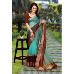 Mayawye Women's Khadi Cotton  Solid Saree With Unstitched Blouse 5.5Mtr (Sky Blue)