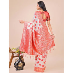 Mayawye Women's Linen Cotton Printed Saree With Unstitched Blouse 5.5Mtr (Red)