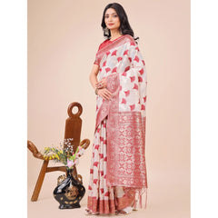 Mayawye Women's Linen Cotton Printed Saree With Unstitched Blouse 5.5Mtr (Maroon)