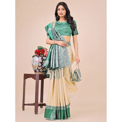 Mayawye Women's Lichi Silk Printed Saree With Unstitched Blouse 5.5Mtr (Cream)