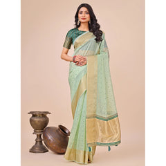 Mayawye Women's Organza Printed Saree With Unstitched Blouse 5.5Mtr (Olive Green)