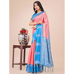 Mayawye Women's Lichi Silk Printed Saree With Unstitched Blouse 5.5Mtr (Peach)