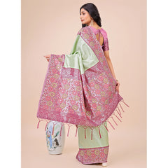 Mayawye Women's Lichi Silk Printed Saree With Unstitched Blouse 5.5Mtr (Olive Green)