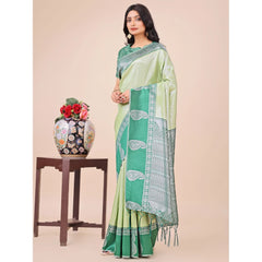Mayawye Women's Lichi Silk Printed Saree With Unstitched Blouse 5.5Mtr (Light Green)