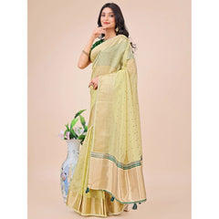 Mayawye Women's Organza Printed Saree With Unstitched Blouse 5.5Mtr (Light Green)