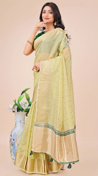 Mayawye Women's Organza Printed Saree With Unstitched Blouse 5.5Mtr (Light Green)