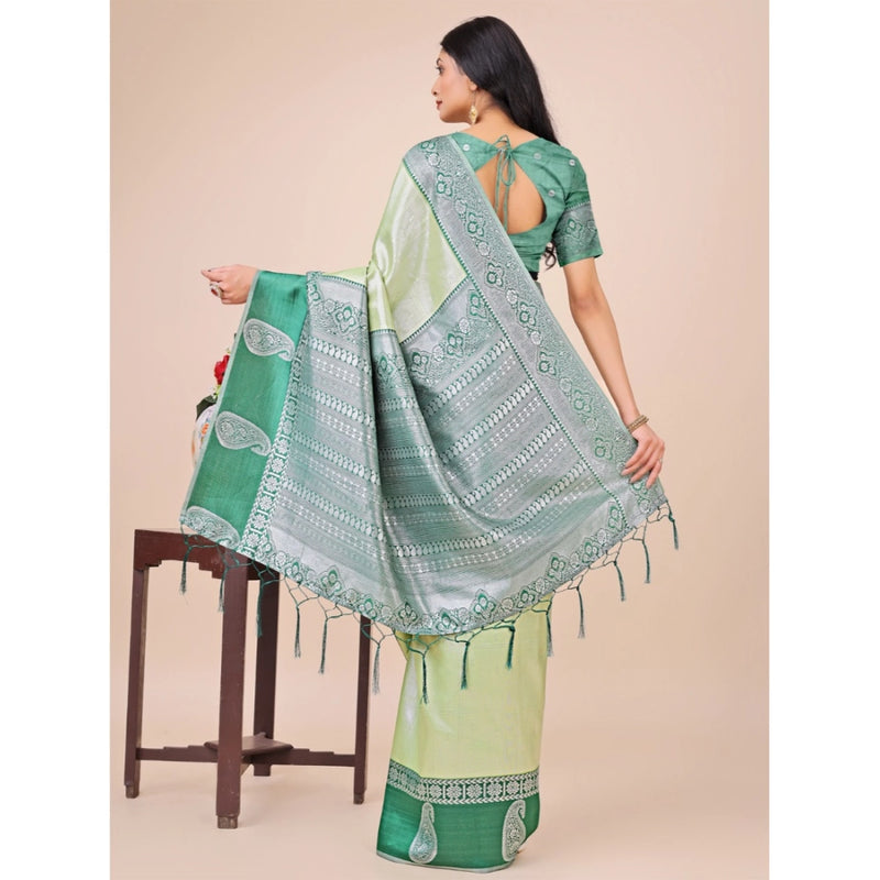 Mayawye Women's Lichi Silk Printed Saree With Unstitched Blouse 5.5Mtr (Light Green)