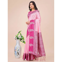 Mayawye Women's Lichi Silk Printed Saree With Unstitched Blouse 5.5Mtr (Light Pink)