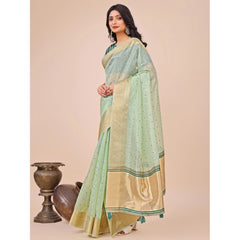 Mayawye Women's Organza Printed Saree With Unstitched Blouse 5.5Mtr (Olive Green)