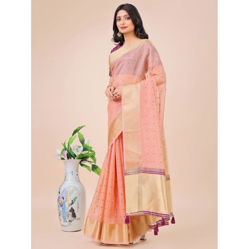Mayawye Women's Organza Printed Saree With Unstitched Blouse 5.5Mtr (Light Pink)
