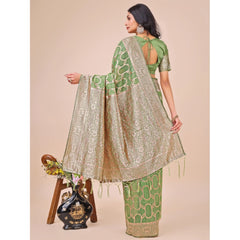 Mayawye Women's Linen Cotton Printed Saree With Unstitched Blouse 5.5Mtr (Green)