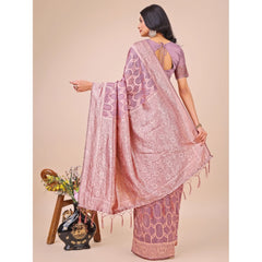 Mayawye Women's Linen Cotton Printed Saree With Unstitched Blouse 5.5Mtr (Purple)
