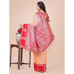 Mayawye Women's Lichi Silk Printed Saree With Unstitched Blouse 5.5Mtr (Peach)