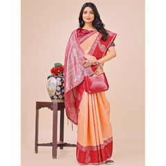Mayawye Women's Lichi Silk Printed Saree With Unstitched Blouse 5.5Mtr (Peach)