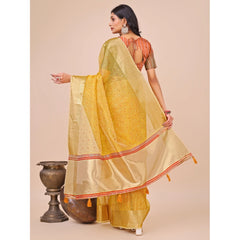 Mayawye Women's Organza Printed Saree With Unstitched Blouse 5.5Mtr (Yellow)