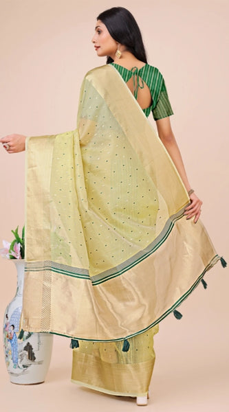 Mayawye Women's Organza Printed Saree With Unstitched Blouse 5.5Mtr (Light Green)