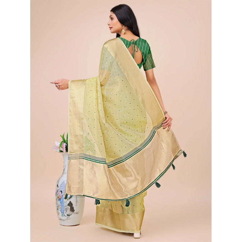Mayawye Women's Organza Printed Saree With Unstitched Blouse 5.5Mtr (Light Green)
