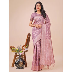 Mayawye Women's Linen Cotton Printed Saree With Unstitched Blouse 5.5Mtr (Purple)