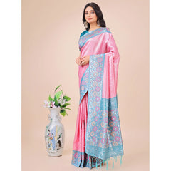 Mayawye Women's Lichi Silk Printed Saree With Unstitched Blouse 5.5Mtr (Pink)