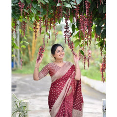 Mayawye Women's Silk Printed Saree With Unstitched Blouse 5.5Mtr (Maroon)
