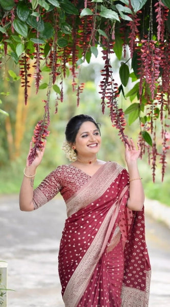 Mayawye Women's Silk Printed Saree With Unstitched Blouse 5.5Mtr (Maroon)