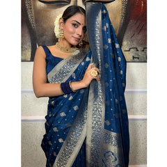 Mayawye Women's Silk Printed Saree With Unstitched Blouse 5.5Mtr (Rama)